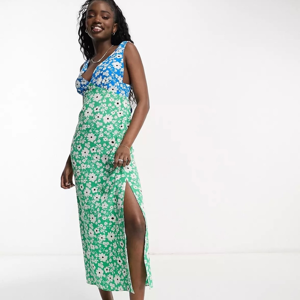 ASOS DESIGN open back slip midi dress in mixed prints
